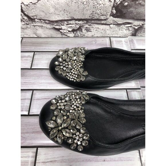 Vera Wang Black Leather Crystal Embellished Ballet Flats Shoes Women sz 5M US/35 - Picture 8 of 16